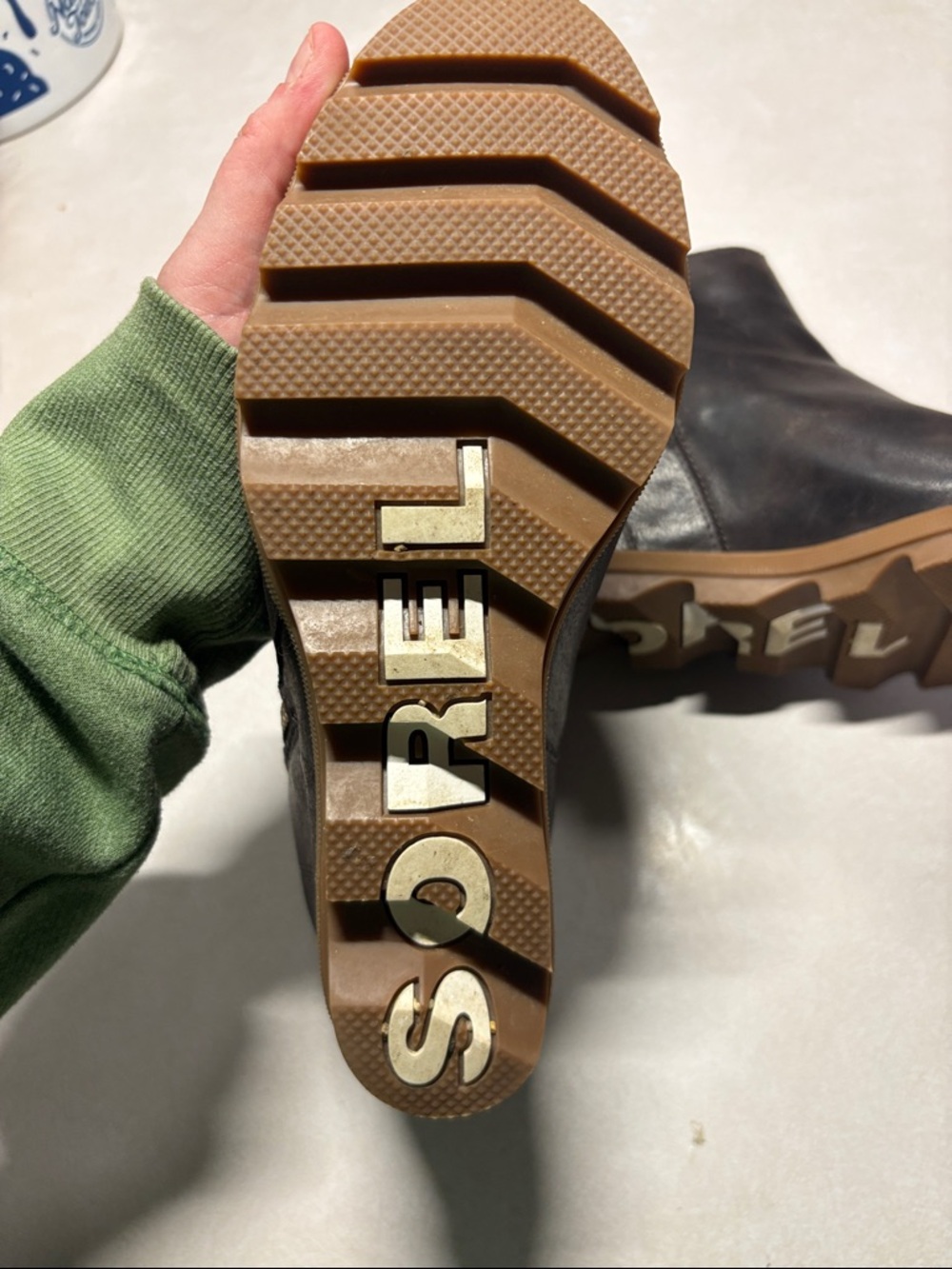 Sorel Chocolate Leather Ankle Booties with Tan Lug Sole - Picture 7 of 8